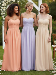Robes Sans Bretelles Col en Cœur Mousseline Lilas
