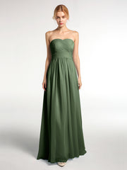 Robes Sans Bretelles Col en Cœur Mousseline Olive Verte