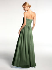 Robes Sans Bretelles Col en Cœur Mousseline Olive Verte