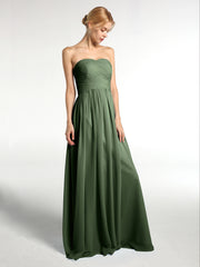 Robes Sans Bretelles Col en Cœur Mousseline Olive Verte