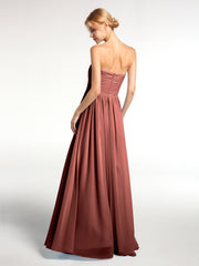 Robes Sans Bretelles Col en Cœur Mousseline terracotta