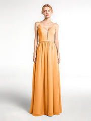 Robe en Mousseline Simple à Bretelles Spaghetti avec Encolure Crantée Mandarine Grande Taille