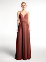Robe en Mousseline Simple à Bretelles Spaghetti avec Encolure Crantée terracotta Grande Taille