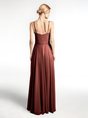 Robe en Mousseline Simple à Bretelles Spaghetti avec Encolure Crantée terracotta