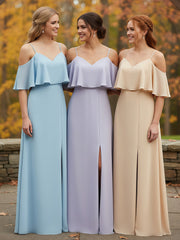 Robe Longue Et Volantée à Épaules Dénudées avec Volants Recouverts Lavande