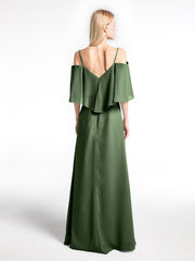 Robe Longue Et Volantée à Épaules Dénudées avec Volants Recouverts Olive Verte
