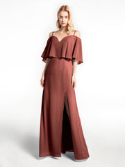 Robe Longue Et Volantée à Épaules Dénudées avec Volants Recouverts terracotta