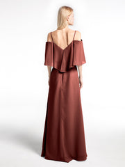Robe Longue Et Volantée à Épaules Dénudées avec Volants Recouverts terracotta