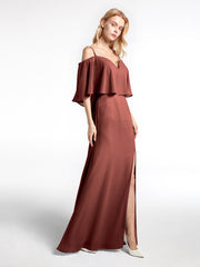 Robe Longue Et Volantée à Épaules Dénudées avec Volants Recouverts terracotta