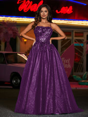 Robe Appliquée Florale en Tulle à Bretelles Spaghetti Raisin