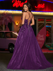 Robe Appliquée Florale en Tulle à Bretelles Spaghetti Raisin