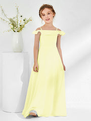 Robes de Demoiselle d'Honneur Junior en Mousseline à A-ligne Hors de l'Épaule Jonquille