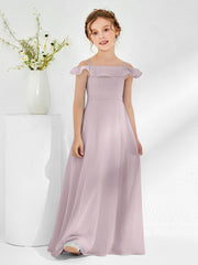 Robes de Demoiselle d'Honneur Junior en Mousseline à A-ligne Hors de l'Épaule Crépuscule