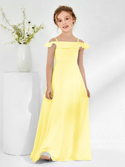 Robes de Demoiselle d'Honneur Junior en Mousseline à A-ligne Hors de l'Épaule Citron