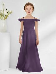 Robes de Demoiselle d'Honneur Junior en Mousseline à A-ligne Hors de l'Épaule Plum