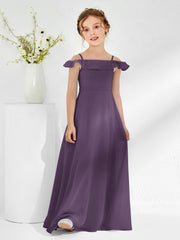 Robes de Demoiselle d'Honneur Junior en Mousseline à A-ligne Hors de l'Épaule Plum