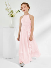 Robes de Demoiselle d'Honneur Junior à Décolleté Licou avec Ceinture Rose Pâle