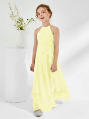Robes de Demoiselle d'Honneur Junior à Décolleté Licou avec Ceinture Jonquille