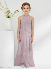 Robes de Demoiselle d'Honneur Junior à Décolleté Licou avec Ceinture Crépuscule