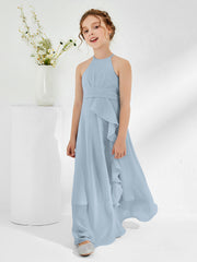 Robes de Demoiselle d'Honneur Junior à Décolleté Licou avec Ceinture Bleu Poudré