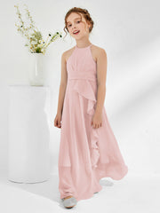 Robes de Demoiselle d'Honneur Junior à Décolleté Licou avec Ceinture Rose Poudré