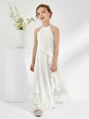 Robes de Demoiselle d'Honneur Junior à Décolleté Licou avec Ceinture Ivoire