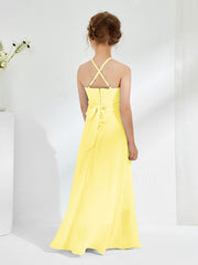 Robes de Demoiselle d'Honneur Junior à Décolleté Licou avec Ceinture Citron