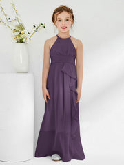 Robes de Demoiselle d'Honneur Junior à Décolleté Licou avec Ceinture Plum