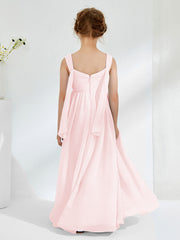 Robes de Demoiselle d'Honneur Junior Plissées A-ligne à Col en V Rose Pâle