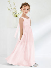 Robes de Demoiselle d'Honneur Junior Plissées A-ligne à Col en V Rose Pâle
