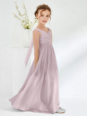 Robes de Demoiselle d'Honneur Junior Plissées A-ligne à Col en V Crépuscule