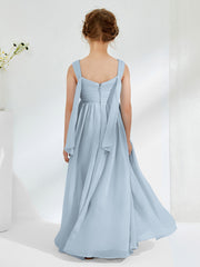 Robes de Demoiselle d'Honneur Junior Plissées A-ligne à Col en V Bleu Poudré