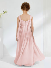 Robes de Demoiselle d'Honneur Junior Plissées A-ligne à Col en V Rose Poudré