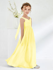 Robes de Demoiselle d'Honneur Junior Plissées A-ligne à Col en V Citron