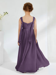 Robes de Demoiselle d'Honneur Junior Plissées A-ligne à Col en V Plum