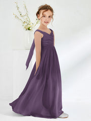 Robes de Demoiselle d'Honneur Junior Plissées A-ligne à Col en V Plum