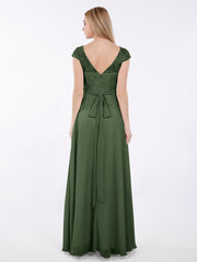 Mancherons Mousseline Robe avec Ceinture Olive Verte Grande Taille