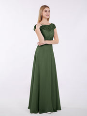 Mancherons Mousseline Robe avec Ceinture Olive Verte