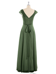 Mancherons Mousseline Robe avec Ceinture Olive Verte
