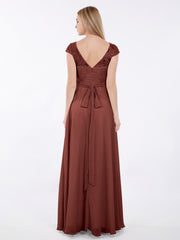 Mancherons Mousseline Robe avec Ceinture terracotta Grande Taille