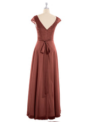 Mancherons Mousseline Robe avec Ceinture terracotta
