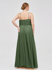 Sapghetti Bretelle Longue Tulle Robe Avec Cœur Olive Verte Grande Taille