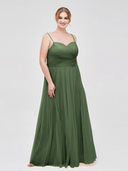 Sapghetti Bretelle Longue Tulle Robe Avec Cœur Olive Verte Grande Taille