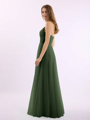 Sapghetti Bretelle Longue Tulle Robe Avec Cœur Olive Verte