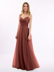 Sapghetti Bretelle Longue Tulle Robe Avec Cœur terracotta