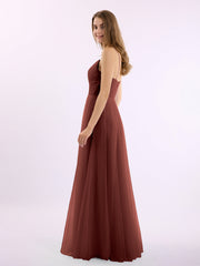 Sapghetti Bretelle Longue Tulle Robe Avec Cœur terracotta