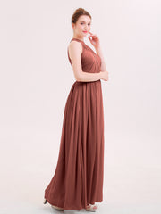 Robe Demoiselle d'honneur Licou Mousseline Longue avec Ceinture terracotta Grande Taille