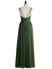 Robe avec Bretelle Double Perlée Mousseline avec Col en V Olive Verte