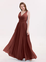 Robe avec Bretelle Double Perlée Mousseline avec Col en V terracotta