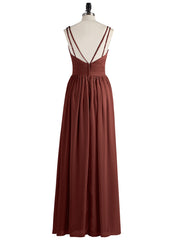 Robe avec Bretelle Double Perlée Mousseline avec Col en V terracotta